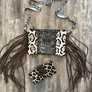 Handmade Upcycled Safari Hide Animal‎ Print Fringe Purse Wallet